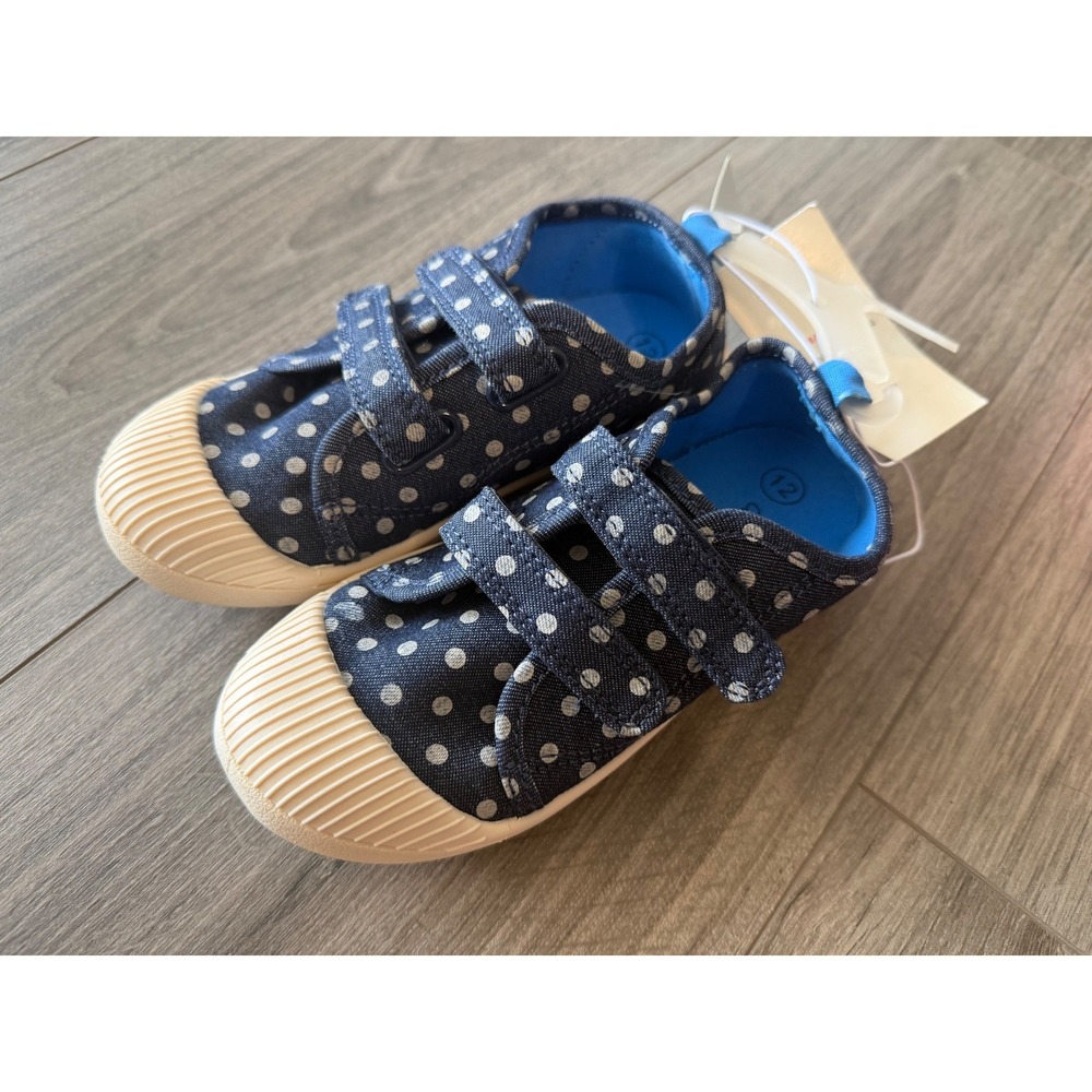 Cat & Jack Polka Dot Navy Blue Sneakers Toddler size 12 Hook and Loop Shoes